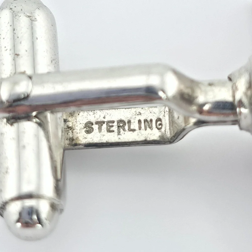 Vtg ANSON 925 Sterling Silver Cufflinks Mid Century Ridges Smooth Polish Patina